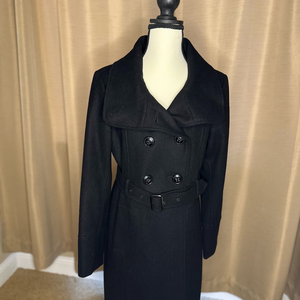 Guess Black Double- Breasted Wool Coat with belt